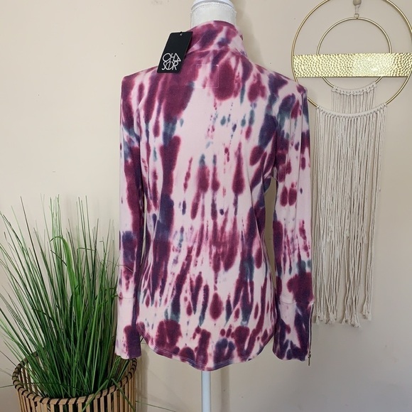 nwt // chaser tie dye ribbed quarter zip pullover - Picture 3 of 12